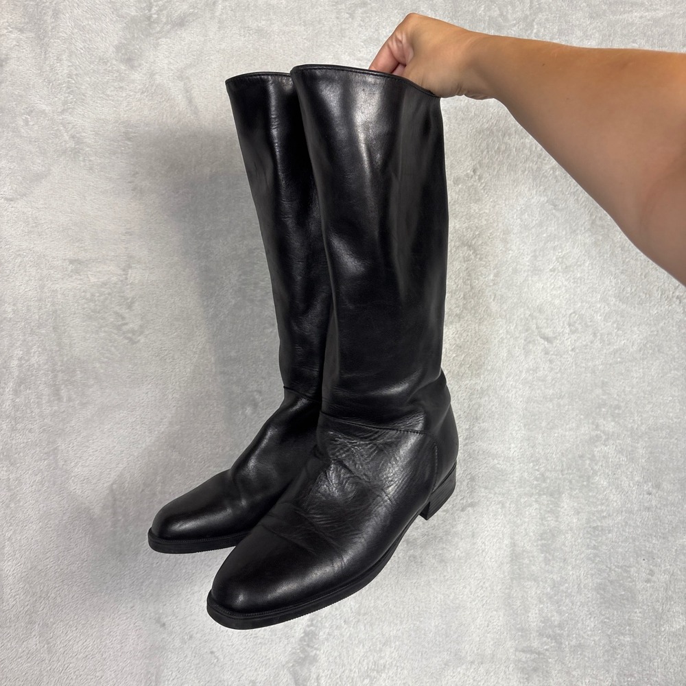 Vintage Santana Canada Womens Black Leather Tall Riding Boots Fleece Lined 831